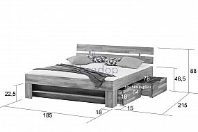 Dubová postel se zásuvkami Tina 180×200